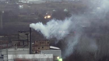 有毒排放有毒气体大气工业空气污染黑暗烟囱吹巨大的巨浪烟天空